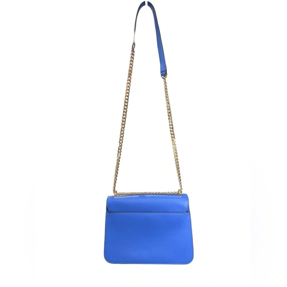 Michael Kors Mott Large Leather Shoulder Bag Oxford Blue Gold Chain NWT - Picture 4 of 12